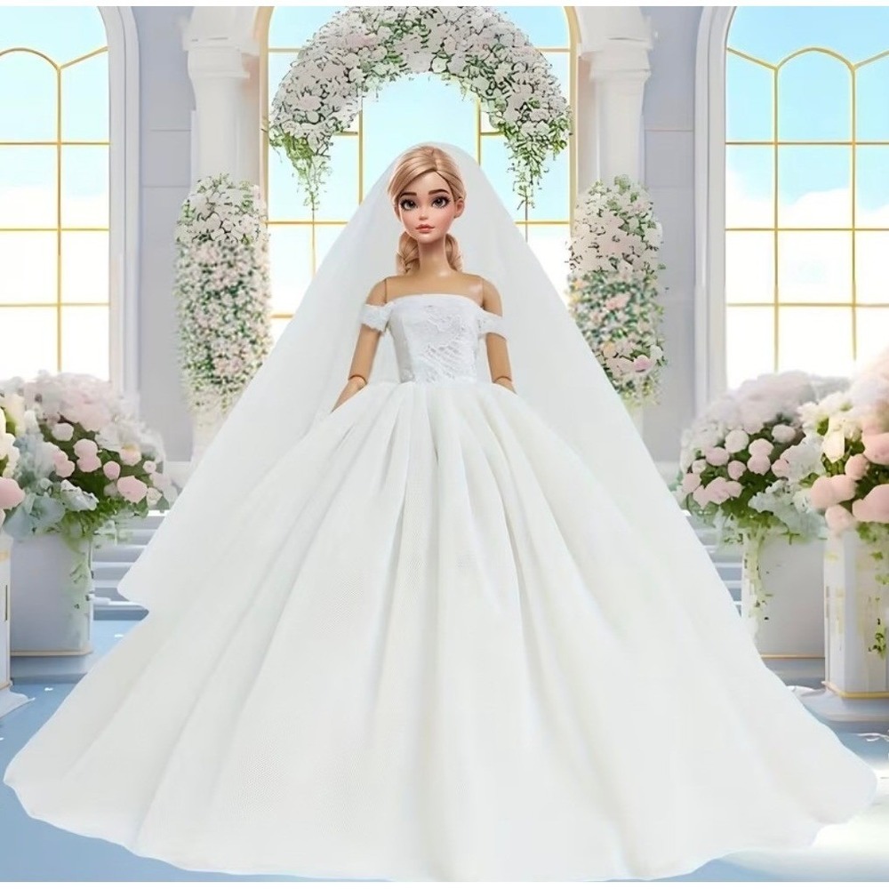 Elegant White Wedding Dress + Veil + Shoes Set For 11.5 in Fashion Doll NEW